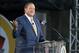 Aug 3, 2013; Canton, OH, USA; Chris Berman emcees the 2013 Pro Football Hall of Fame Enshrinement at Fawcett Stadium. Mandatory Credit: Kirby Lee-USA TODAY Sports
