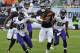 CHICAGO, IL - SEPTEMBER 15: Alshon Jeffery #17 of the Chicago Bears runs and stiff arms Jamarca Sanford #33 of the Minnesota Vikings during the first half on September 15, 2013 at Soldier Field in Chicago, Illinois. (Photo by David Banks/Getty Images)