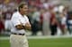 Sep 21, 2013; Tuscaloosa, AL, USA; Alabama Crimson Tide head coach Nick Saban watches his players warm up before the start of the game against the Colorado State Rams at Bryant-Denny Stadium. Mandatory Credit: John David Mercer-USA TODAY Sports