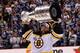 VANCOUVER, BC - JUNE 15: Tim Thomas #30 of the Boston Bruins celebrates with the Stanley Cup after defeating the Vancouver Canucks in Game Seven of the 2011 NHL Stanley Cup Final at Rogers Arena on June 15, 2011 in Vancouver, British Columbia, Canada. Th