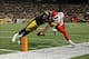 Aug 24, 2013; Pittsburgh, PA, USA; Kansas City Chiefs running back Jamaal Charles (25) is forced out of bounds by Pittsburgh Steelers linebacker Lawrence Timmons (94) in the first half at Heinz Field. Mandatory Credit: Jason Bridge-USA TODAY Sports