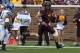 Sep 21, 2013; Minneapolis, MN, USA; Minnesota Golden Gophers quarterback Mitch Leidner (7) runs for a touchdown in the first quarter against the San Jose State Spartans at TCF Bank Stadium. Mandatory Credit: Jesse Johnson-USA TODAY Sports