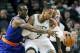 Jan 24, 2013; Boston, Massachusetts, USA; Boston Celtics power forward Jared Sullinger (7) is guarded by New York Knicks forward/center Amar'e Stoudemire (1) during the first quarter at TD Banknorth Garden. Mandatory Credit: Greg M. Cooper-USA TODAY Spor