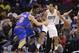 Apr 15, 2013; Charlotte, NC, USA; Charlotte Bobcats shooting guard Gerald Henderson (9) controls the ball against New York Knicks point guard Pablo Prigioni (9) and small forward Iman Shumpert (21) during the first half at Time Warner Arena. Mandatory Cre