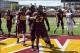 Sep 21, 2013; Minneapolis, MN, USA; Minnesota Golden Gophers running back David Cobb (27) celebrates with Minnesota Golden Gophers offensive lineman Zac Epping (52) after scoring a touchdown in the second half against the San Jose State Spartans at TCF Ba