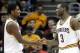 October 23, 2012; Cleveland, OH USA: Cleveland Cavaliers point guard Kyrie Irving (2) and guard Dion Waiters shake hands during a preseason game against the Indiana Pacers at Quicken Loans Arena. Mandatory Credit: Eric P. Mull-USPRESSWIRE