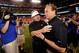 LANDOVER, MD - SEPTEMBER 15: James Madison Dukes head coach Mickey Matthews greets West Virginia Mountaineers head coach Dana Holgorsen after a game at FedExField on September 15, 2012 in Landover, Maryland. The West Virginia Mountaineers defeated the Ja