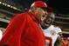 PHILADELPHIA, PA - SEPTEMBER 19: Head coach Andy Reid of the Kansas City Chiefs reacts to getting a Gatorade shower with linebacker Justin Houston #50 after defeating the Philadelphia Eagles 26-16 during a game at Lincoln Financial Field on September 19,