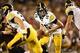September 14, 2013; Ames, IA, USA; Iowa Hawkeyes quarterback Jake Rudock (15) hands the ball off against the Iowa State Cyclones at Jack Trice Stadium. Iowa beat Iowa State 27-21. Mandatory Credit: Reese Strickland-USA Today Sports