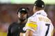 LANDOVER, MD - AUGUST 19: Head coach Mike Tomlin of the Pittsburgh Steelers talks with quarterback Ben Roethlisberger #7 during a preseason game against the Washington Redskins at FedExField on August 19, 2013 in Landover, Maryland. (Photo by Rob Carr/G