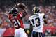 First round pick Desmond Trufant (21) leads the Falcons with three passes defended but is yet to secure his first interception.