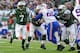 EAST RUTHERFORD, NJ - SEPTEMBER 22: Quarterback Geno Smith #7 of the New York Jets touchdown run in the 1st half of the Jets game against the Buffalo Bills at MetLife Stadium on September 22, 2013 in East Rutherford, New Jersey. (Photo by Ron Antonelli/Ge