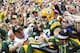 GREEN BAY, WI - SEPTEMBER 15: Jordy Nelson #87 of the Green Bay Packers leaps into the stands after a touchdown catch against the Washington Redskins at Lambeau Field on September 15, 2013 in Green Bay, Wisconsin. The Packers defeated the Redskins 38-20.