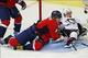 February 3, 2013; Washington, DC, USA; Washington Capitals left wing Alex Ovechkin (8) checks Pittsburgh Penguins center Sidney Crosby (87) into the net in the first period at Verizon Center. The Penguins won 6-3. Mandatory Credit: Geoff Burke-USA TODAY