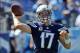 Sep 22, 2013; Nashville, TN, USA; San Diego Chargers quarterback Philip Rivers (17) passes during warm ups prior to the game against the Tennessee Titans at LP Field. Mandatory Credit: Jim Brown-USA TODAY Sports