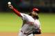 HOUSTON, TX - SEPTEMBER 16: Johnny Cueto #47 of the Cincinnati Reds throws in the first inning against the Houston Astros at Minute Maid Park on September 16, 2013 in Houston, Texas. (Photo by Bob Levey/Getty Images)