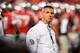COLUMBUS, OH - SEPTEMBER 28: Head Coach Urban Meyer of the Ohio State Buckeyes watches his team warm up before a game against the Wisconsin Badgers at Ohio Stadium on September 28, 2013 in Columbus, Ohio. (Photo by Jamie Sabau/Getty Images)