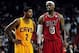 Feb 24, 2013; Miami, FL, USA; Cleveland Cavaliers point guard Kyrie Irving (2) and Miami Heat small forward LeBron James (6) during the second half at the American Airlines Arena. MIami won 109-105. Mandatory Credit: Steve Mitchell-USA TODAY Sports