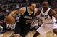 Mar 20, 2013; Dallas, TX, USA; Brooklyn Nets guard Deron Williams (8) drives against Dallas Mavericks guard Mike James (13) at American Airlines Center. The Nets beat the Mavs 113-96. Mandatory Credit: Matthew Emmons-USA TODAY Sports