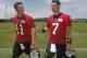 May 13, 2013; Jacksonville, FL, USA; Jacksonville Jaguars quarterbacks Blaine Gabbert (11) and Chad Henne (7) chat as they walk off the field after organized team activities at The Florida Blue Health & Wellness Practice Fields. Mandatory Credit: Phil Sea