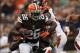 Sep 29, 2013; Cleveland, OH, USA; Cleveland Browns running back Willis Mcgahee runs the ball during the fourth quarter against the Cincinnati Bengals at FirstEnergy Stadium. Browns beat the Bengals 17-6. Mandatory Credit: Raj Mehta-USA TODAY Sports