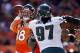 Sep 29, 2013; Denver, CO, USA; Denver Broncos quarterback Peyton Manning (18) throws the ball during the first half against the Philadelphia Eagles at Sports Authority Field at Mile High. Mandatory Credit: Chris Humphreys-USA TODAY Sports