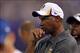 Aug 9, 2013; Minneapolis, MN, USA; Minnesota Vikings head coach Leslie Frazier looks on during the second quarter against the Houston Texans at the Metrodome. Mandatory Credit: Brace Hemmelgarn-USA TODAY Sports