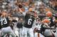 Sep 29, 2013; Cleveland, OH, USA; Cleveland Browns quarterback Brian Hoyer (6) throws a pass during the first quarter against the Cincinnati Bengals at FirstEnergy Stadium. Mandatory Credit: Ken Blaze-USA TODAY Sports