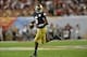 Jan 7, 2013; Miami, FL, USA; Notre Dame Fighting Irish quarterback Everett Golson (5) runs against the Alabama Crimson Tide during the second half of the 2013 BCS Championship game at Sun Life Stadium. Mandatory Credit: Steve Mitchell-USA TODAY Sports