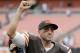Sep 29, 2013; Cleveland, OH, USA; Cleveland Browns quarterback Brian Hoyer (6) leaves the field after the Browns beat the Cincinnati Bengals 17-6. at FirstEnergy Stadium. Mandatory Credit: Ken Blaze-USA TODAY Sports