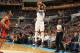 CHARLOTTE, NC - APRIL 5: Michael Kidd-Gilchrist #14 of the Charlotte Bobcats shoots against Rashard Lewis #9 of the Miami Heat at the Time Warner Cable Arena on April 5, 2013 in Charlotte, North Carolina. NOTE TO USER: User expressly acknowledges and ag