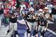 Vince Wilfork celebrates after an interception against the Chargers in 2011