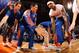 NEW YORK, NY - DECEMBER 9: Carmelo Anthony #7 and Pablo Prigioni #9 of the New York Knicks pre-game against the Denver Nuggets on December 9, 2012 at Madison Square Garden in New York City. NOTE TO USER: User expressly acknowledges and agrees that, by do