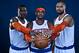 GREENBURGH, NY - OCTOBER 1: Amar'e Stoudemire #1, Carmelo Anthony #7 and Tyson Chandler #6 of the New York Knicks poses for a portrait during Media Day on October 1, 2012 at the Knicks Training Facility in Greeburgh, New York. NOTE TO USER: User expressl