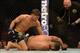 Apr 20, 2013; San Jose, CA, USA; Nate Diaz (bottom) fights Josh Thomson (top) during the lightweight bout of the UFC on Fuel TV at HP Pavilion. Mandatory Credit: Kyle Terada-USA TODAY Sports