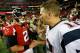 ATLANTA, GA - SEPTEMBER 29: Tom Brady #12 of the New England Patriots is congratulated by Matt Ryan #2 of the Atlanta Falcons after their 30-23 win at Georgia Dome on September 29, 2013 in Atlanta, Georgia. (Photo by Kevin C. Cox/Getty Images)