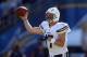 SAN DIEGO, CA - SEPTEMBER 29: Quarterback Philip Rivers #17 of the San Diego Chargers drops back to pass against the Dallas Cowboys in the second half at Qualcomm Stadium on September 29, 2013 in San Diego, California. The Chargers defeated the Cowboys 3
