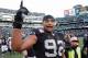 Oct 21, 2012; Oakland, CA, USA; Oakland Raiders defensive tackle Richard Seymour (92) reacts after the game against the Jacksonville Jaguars at O.co Coliseum. The Raiders defeated the Jaguars in overtime 26-23. Mandatory Credit: Kirby Lee/Image of Sport-