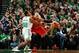 BOSTON, MA - FEBRUARY 13: Carlos Boozer #5 of the Chicago Bulls posts up against Jason Collins #98 of the Boston Celtics on February 13, 2013 at the TD Garden in Boston, Massachusetts. NOTE TO USER: User expressly acknowledges and agrees that, by downloa