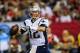Sep 29, 2013; Atlanta, GA, USA; New England Patriots quarterback Tom Brady (12) throws a pass in the second half against the Atlanta Falcons at the Georgia Dome. The Patriots won 30-23. Mandatory Credit: Daniel Shirey-USA TODAY Sports