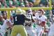 Sep 28, 2013; South Bend, IN, USA; Oklahoma Sooners quarterback Blake Bell (10) throws a pass against the Notre Dame Fighting Irish at Notre Dame Stadium. Oklahoma defeats Notre Dame 35-21. Mandatory Credit: Brian Spurlock-USA TODAY Sports