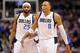 Jan 12, 2013; Dallas, TX, USA; Dallas Mavericks shooting guard Vince Carter (25) and small forward Shawn Marion (0) come off the court during the second half against the Memphis Grizzlies at the American Airlines Center. The Mavericks defeated the Memphis