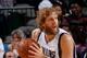 DALLAS, TX - APRIL 12: Dirk Nowitzki #41 of the Dallas Mavericks posts up against Wilson Chandler #21 of the Denver Nuggets on April 12, 2013 at the American Airlines Center in Dallas, Texas. NOTE TO USER: User expressly acknowledges and agrees that, by d