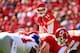 KANSAS CITY, MO - SEPTEMBER 29: Quarterback Alex Smith #11 of the Kansas City Chiefs in action during the game against the New York Giants at Arrowhead Stadium on September 29, 2013 in Kansas City, Missouri. (Photo by Jamie Squire/Getty Images)