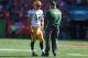 CINCINNATI, OH - SEPTEMBER 22: Mike McCarthy the head coach of the Green Bay Packers talks with Aaron Rodgers #12 during the NFL game against Cincinnati Bengals at Paul Brown Stadium on September 22, 2013 in Cincinnati, Ohio. (Photo by Andy Lyons/Getty