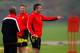MANCHESTER, ENGLAND - OCTOBER 01: Robin van Persie of Manchester United gestures during a training session ahead of their Champions League Group A match against Shakhtar Donetsk at their Carrington Training Complex on October 01, 2013 in Manchester, Engla