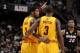 CLEVELAND, OH - APRIL 15: Kyrie Irving #2 and Dion Waiters #3 of the Cleveland Cavaliers discuss the play during a break in the action against of the Miami Heat at The Quicken Loans Arena on April 15, 2013 in Cleveland, Ohio. NOTE TO USER: User expressly