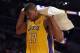 LOS ANGELES, CA - APRIL 12: Andrew Bynum #17 of the Los Angeles Lakers leaves the court after an injury in the game against the San Antonio Spurs at Staples Center on April 12, 2011 in Los Angeles, California. NOTE TO USER: User expressly acknowledges a