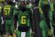 EUGENE, OR. - SEPTEMBER 28:Running back De'Anthony Thomas #6 of the Oregon Ducks paces on the bench during the first quarter of the game against the California Golden Bears at Autzen Stadium on September 28, 2013 in Eugene, Oregon. Thomas was hit hard on