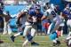 Sep 22, 2013; Charlotte, NC, USA; New York Giants running back David Wilson (22) runs the ball against the Carolina Panthers during the third quarter at Bank of America Stadium. The Panthers defeated the Giants 38-0. Mandatory Credit: Jeremy Brevard-USA